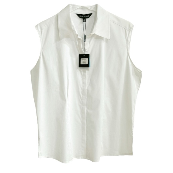 Ming Wang Tops - MING WANG WHITE BUTTON DOWN SLEEVELESS STRETCH WHITE COTTON TOP SHIRT SZ L NWT